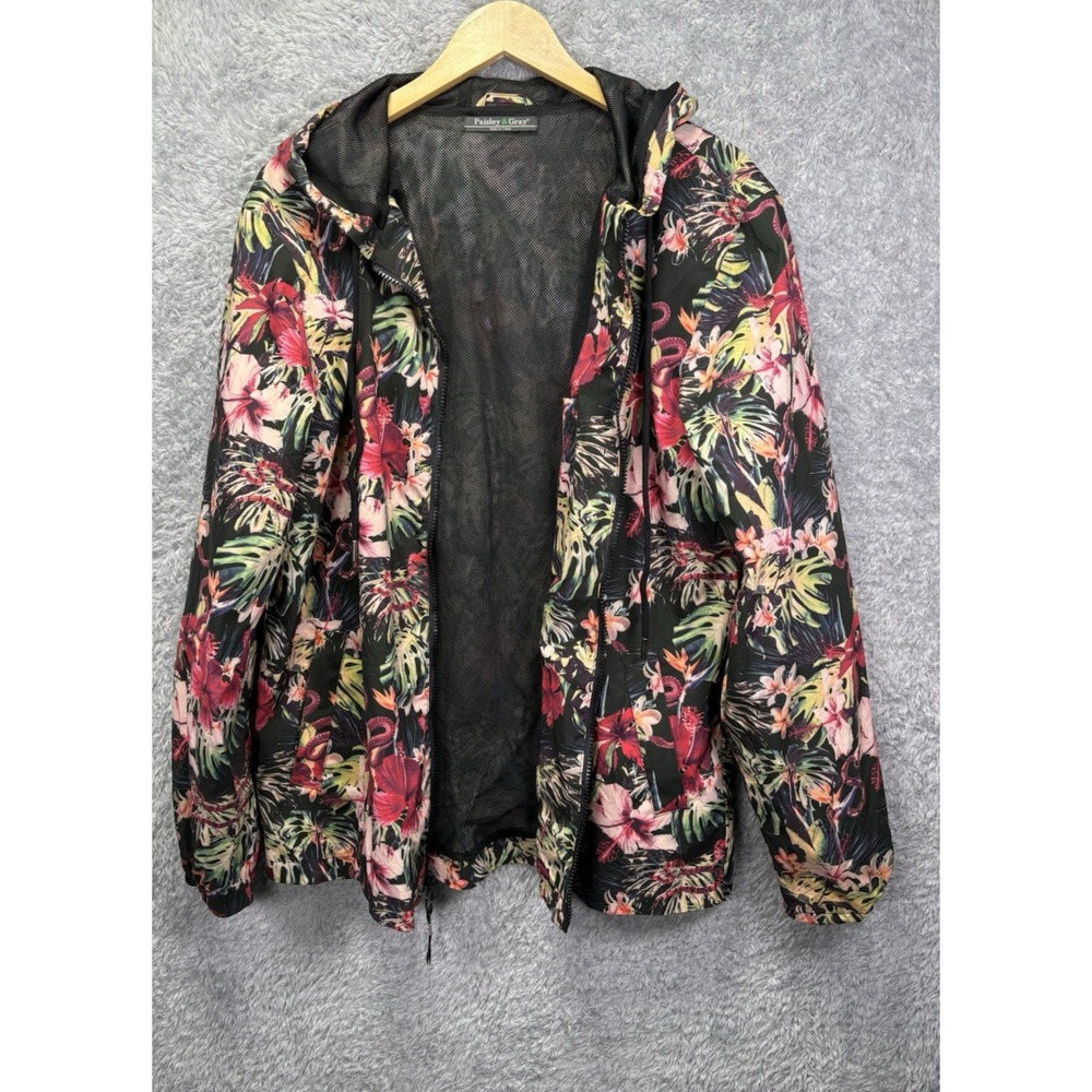 Paisley & Gray Men L Jacket Tropical Floral Snake Print Hooded Full Zip Slim Fit